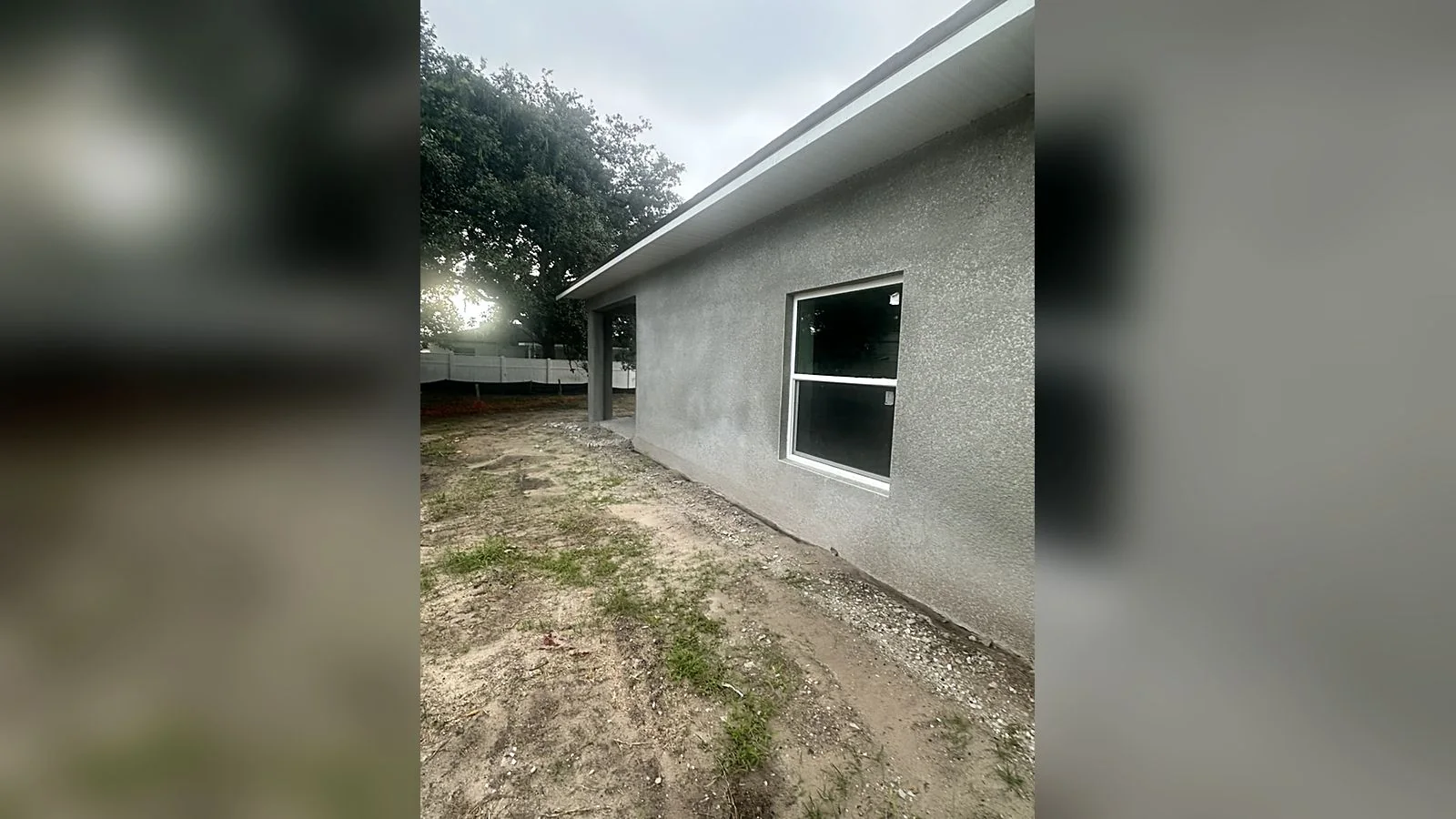 Side elevation of the Lurline home showing the finished printed wall under stucco