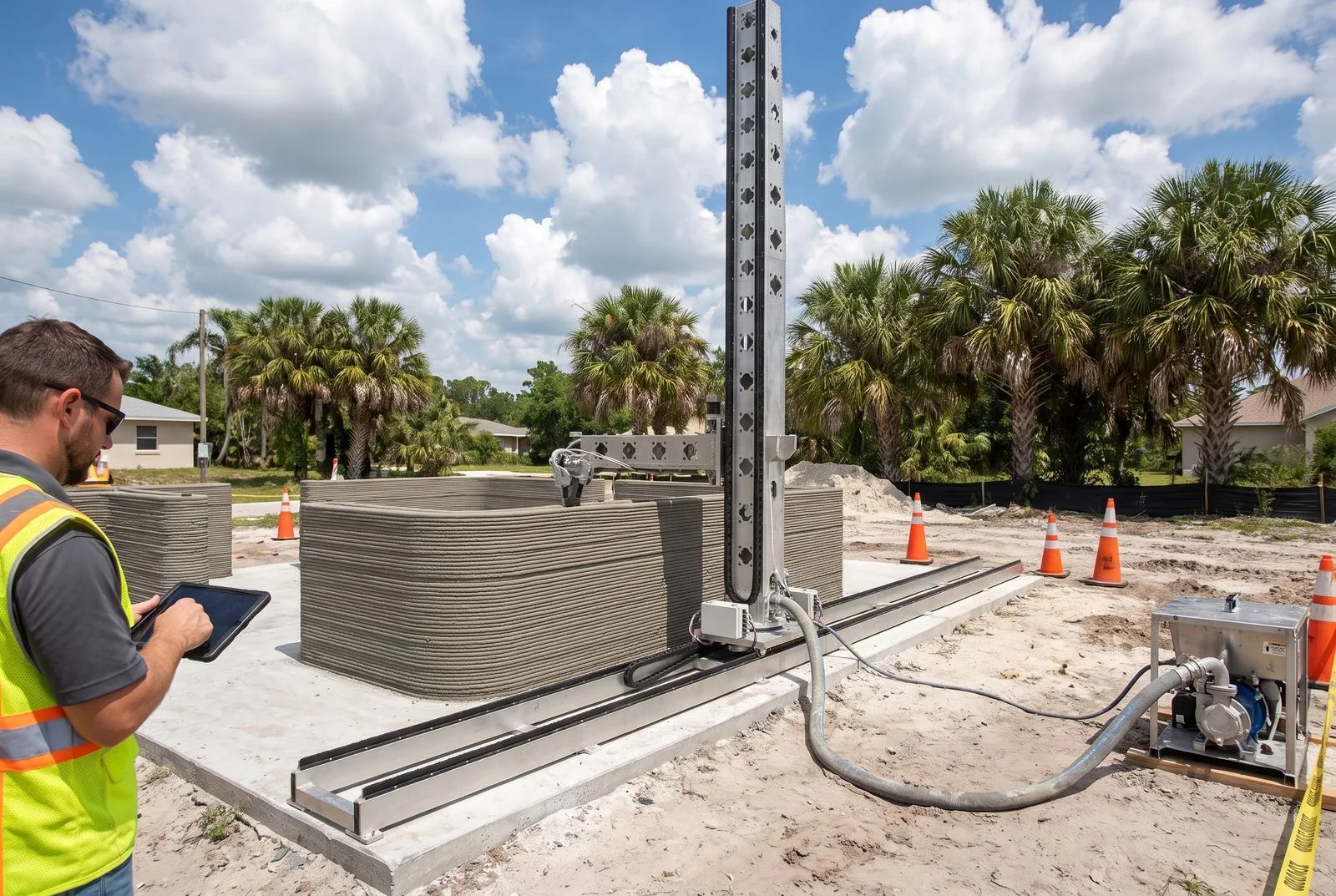 Track construction 3D printer working on an active Florida job site